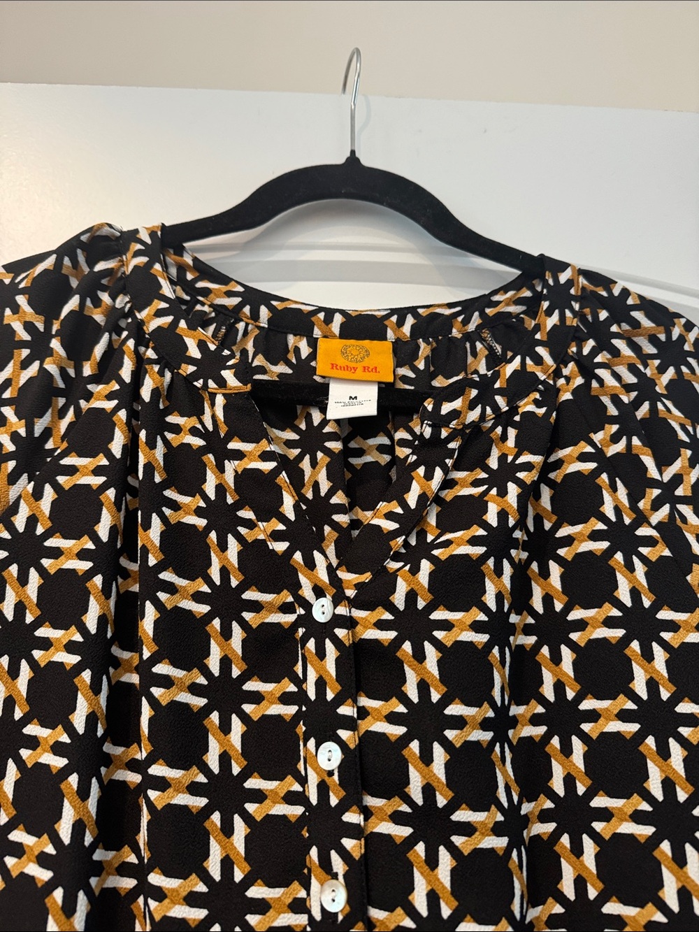 Ruby Rd. Black and Gold Geometric Button-Front Blouse - Picture 5 of 5